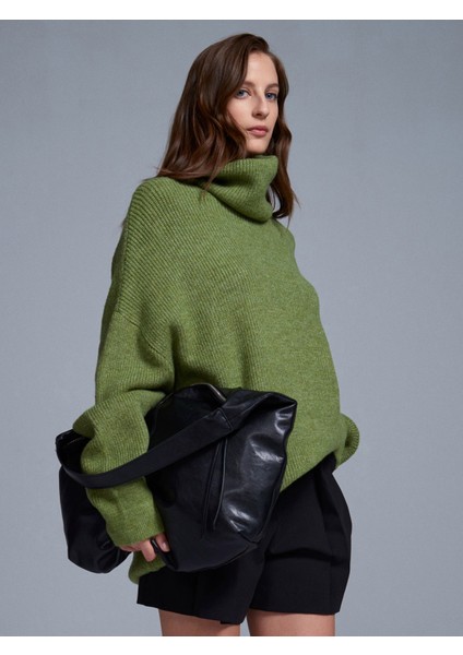 2268 Balıkçı Yaka Oversize Kazak-Açık Yeşil indirimleri