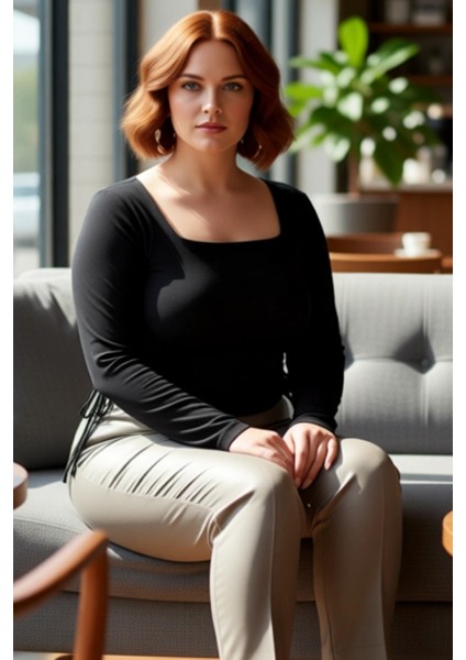 Kadın Kare Yaka Büzgülü Detaylı Uzun Kollu Örme Kaliteli Şık Rahat Modern Zarif fiyatları