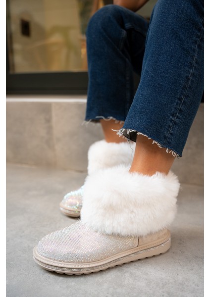 Japeni Bej Süet Taş Detaylı Peluş Bot fiyatları