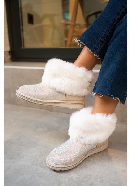 Japeni Bej Süet Taş Detaylı Peluş Bot fırsatları