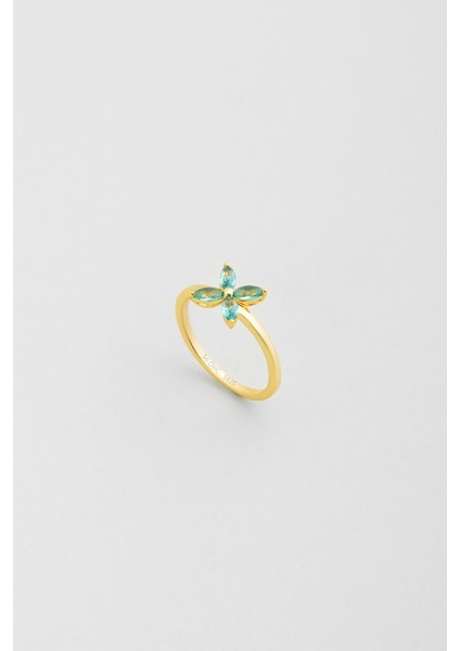 Afrodit 18 Ayar Sarı Altın Kaplama Gümüş Papatya Yüzük