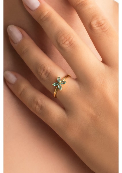 Afrodit 18 Ayar Sarı Altın Kaplama Gümüş Papatya Yüzük fiyatları