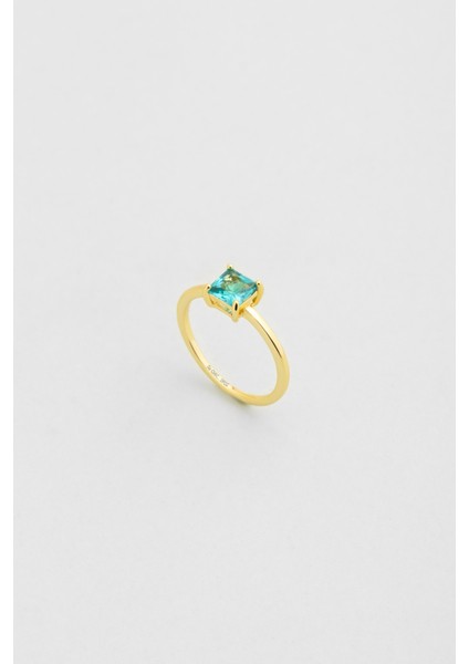 Mira 18 Ayar Sarı Altın Kaplama Gümüş Teştaş Yüzük