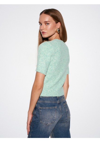 10651 Yün Karışımlı Kısa Kollu Triko Kazak-Mint fiyatları