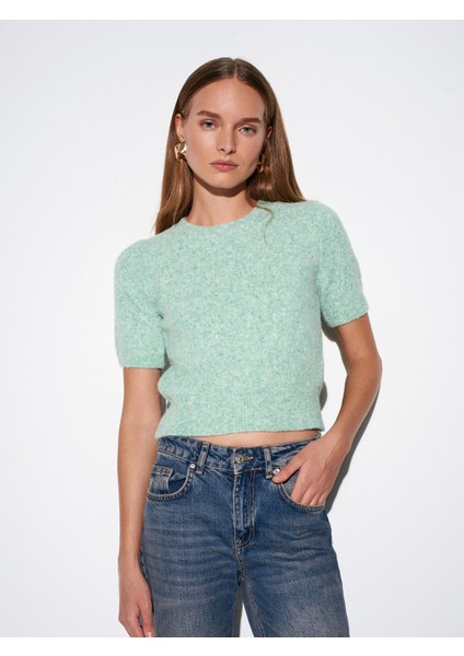 10651 Yün Karışımlı Kısa Kollu Triko Kazak-Mint modelleri