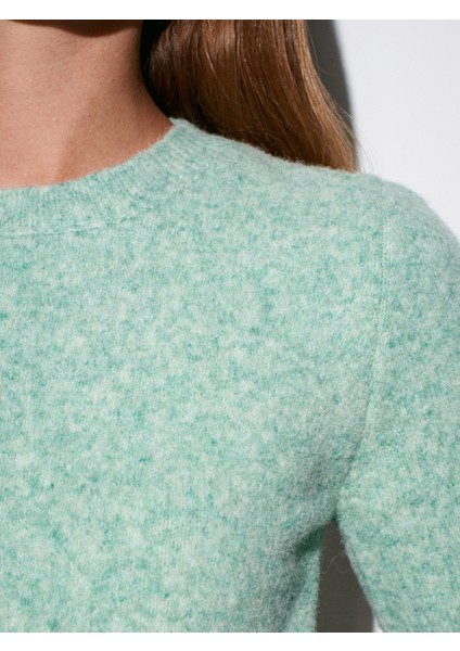 10651 Yün Karışımlı Kısa Kollu Triko Kazak-Mint fırsatları