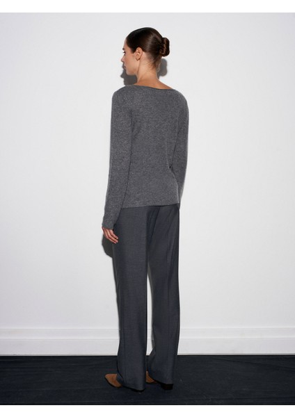 72208 Kemerli Melanlı Kumaş Pantolon-Antrasit fiyatları