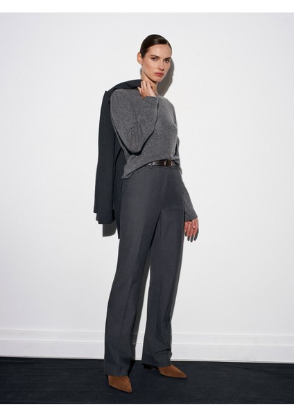 72208 Kemerli Melanlı Kumaş Pantolon-Antrasit modelleri
