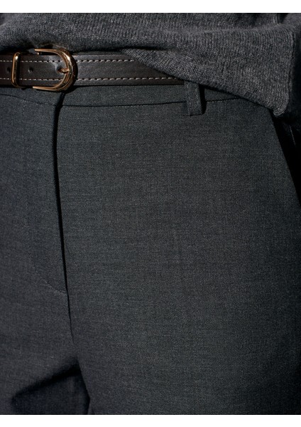 72208 Kemerli Melanlı Kumaş Pantolon-Antrasit fırsatları