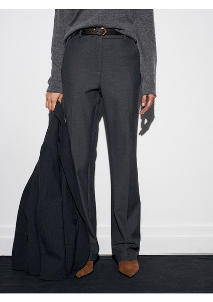 72208 Kemerli Melanlı Kumaş Pantolon-Antrasit indirimleri