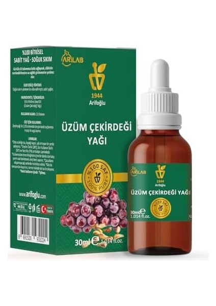 Arifoğlu Üzüm Çekirdeği Yağı 30ML%100 Saf Yağ Arlab Pure Grape Seeed Oil 30ML