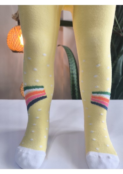 Kız Bebek Çocuk Külotlu Çorap Pamuklu Terletmez Canlı Renkler Gökkuşaklı Sarı Tekli fiyatları