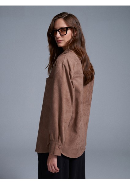50532 Çıtçıtlı Süet Gömlek-Vizon fiyatları