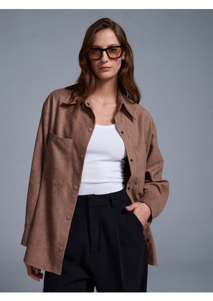 50532 Çıtçıtlı Süet Gömlek-Vizon modelleri