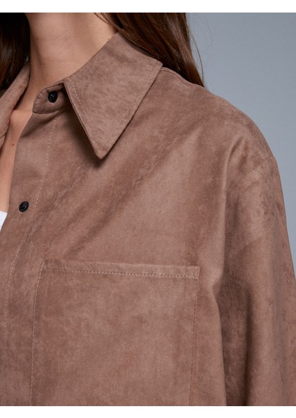 50532 Çıtçıtlı Süet Gömlek-Vizon fırsatları