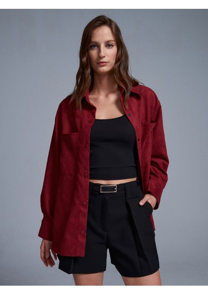 50532 Çıtçıtlı Süet Gömlek-Bordo modelleri