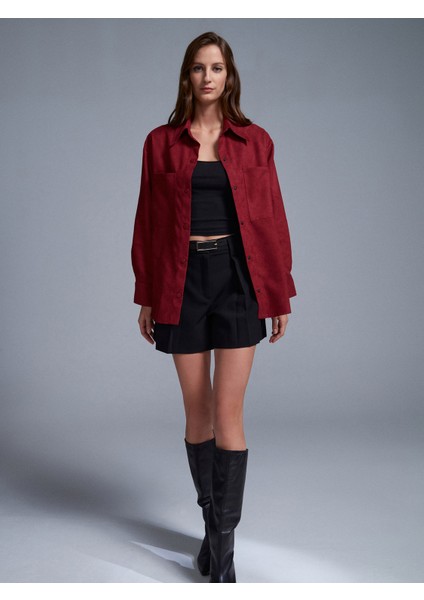 50532 Çıtçıtlı Süet Gömlek-Bordo indirimleri