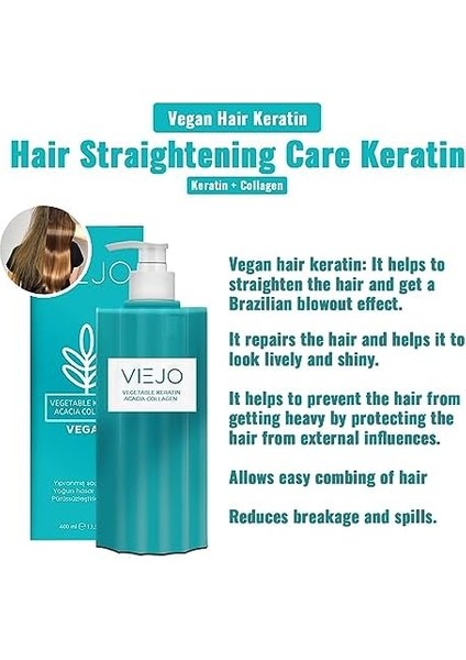 Vıejo Vegan Hair Keratin - Acacia Collagen - Hair Straightening Care Keratin, Protects Hair From External Factors, Nourishing, Repairing, Vitality And Shine modelleri