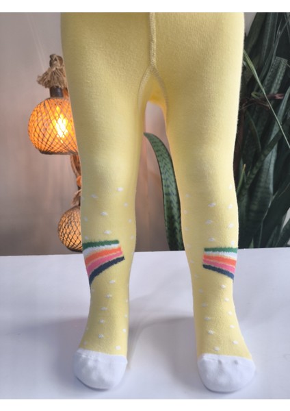 Kız Bebek Çocuk Külotlu Çorap Pamuklu Terletmez Canlı Renkler Gökkuşaklı Sarı Tekli modelleri