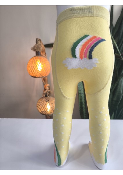 Kız Bebek Çocuk Külotlu Çorap Pamuklu Terletmez Canlı Renkler Gökkuşaklı Sarı Tekli fırsatları