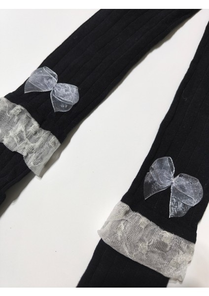 Kız Bebek Çocuk Külotlu Çorap Pamuklu Fiyonklu Tüllü Fitilli Kokulu Siyah modelleri