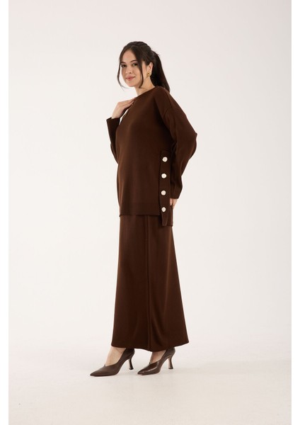 Triko Uzun Etek Bluz Takım Kahve Koyu Kahve fiyatları