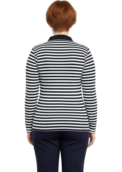 Kadın Moda Şık Büyük Beden Regular Gömlek Yaka Regular Kalıp Örme Çizgili Bluz modelleri