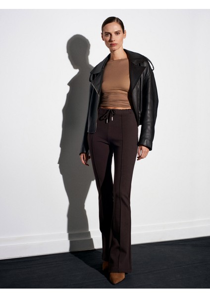 71891 Beli Lastikli Ispanyol Paça Eşofman-Koyu Kahve