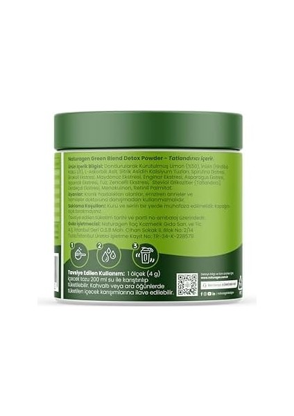 Naturagen Vity Detox Powder Yeşil Sebze Detox Tozu 120G