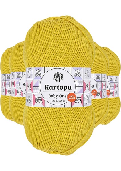 5 Adet Baby One Tüylenmeyen El Örgü Ipi Yünü Hardal Sarı K1321
