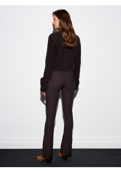 71905 Düğme Detaylı Ispanyol Paça Tayt-Koyu Kahve fiyatları