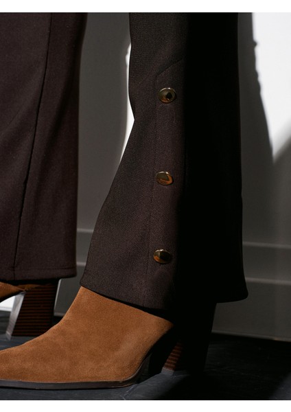 71905 Düğme Detaylı Ispanyol Paça Tayt-Koyu Kahve fırsatları