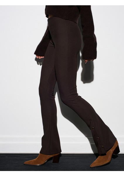 71905 Düğme Detaylı Ispanyol Paça Tayt-Koyu Kahve indirimleri