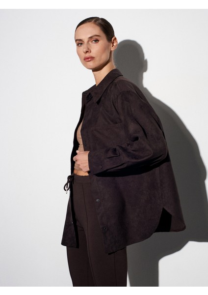 50532 Çıtçıtlı Süet Gömlek-Kahve