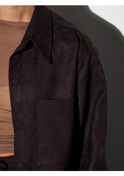 50532 Çıtçıtlı Süet Gömlek-Kahve fırsatları