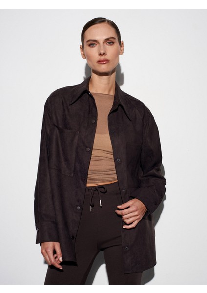 50532 Çıtçıtlı Süet Gömlek-Kahve indirimleri