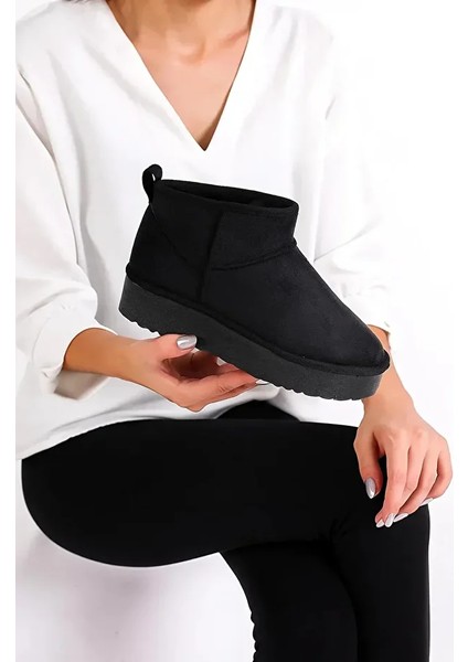 Oslo Mini Süet Yarım Bot Içi Tüylü Kalın Taban Kadın Ayakkabı