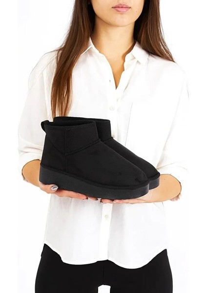 Oslo Mini Süet Yarım Bot Içi Tüylü Kalın Taban Kadın Ayakkabı modelleri