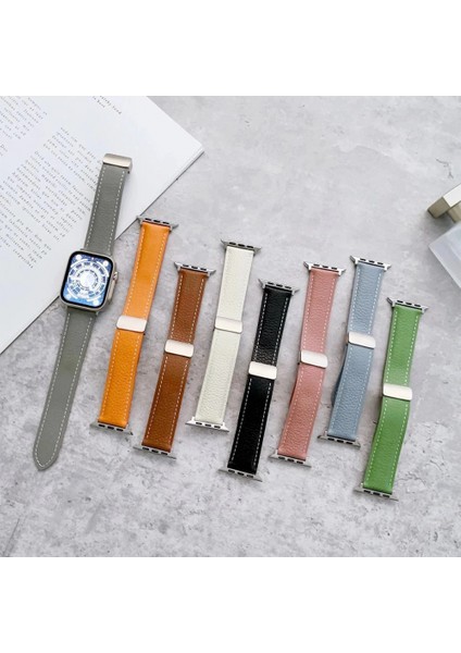 Apple Watch 42MM KR414 Daks Deri Kordon - Pembe modelleri