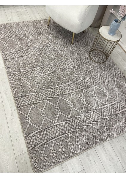 Bej Renk Iskandinav Tarzı Kilim Desenli Yolluk Lateks Halı modelleri