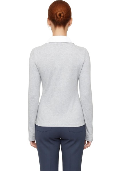 Stil Kadın Dokuma Detaylı Gömlek Yaka Normal Kalıp Bluz Uzun Örme Regular Kalıp fiyatları