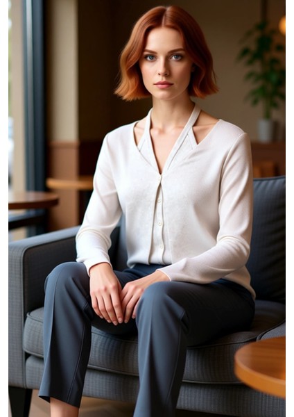 Kadın V Yaka Düşük Kol Uzun Kollu Tam Düğmeli Esnek Örme Kaliteli Şık Rahat Modern Zarif fiyatları