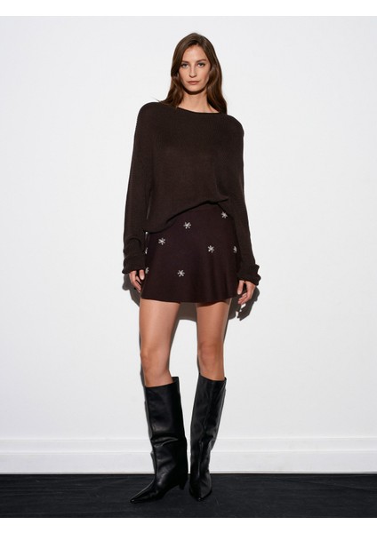 10804 Kayık Yaka Dökümlü Triko Kazak-Koyu Kahve modelleri