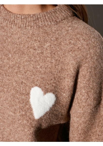 10837 Yün Karışımlı Kalpli Kazak-K.bej Mel. fırsatları