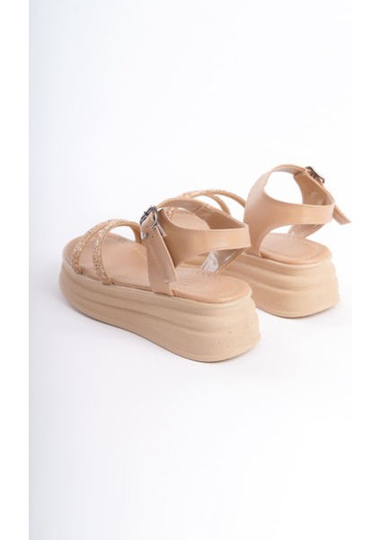 Zlohe Kalın Tokalı Taşlı Şeritli Ortopedik Taban Kadın Sandalet Ctt - Ten fırsatları