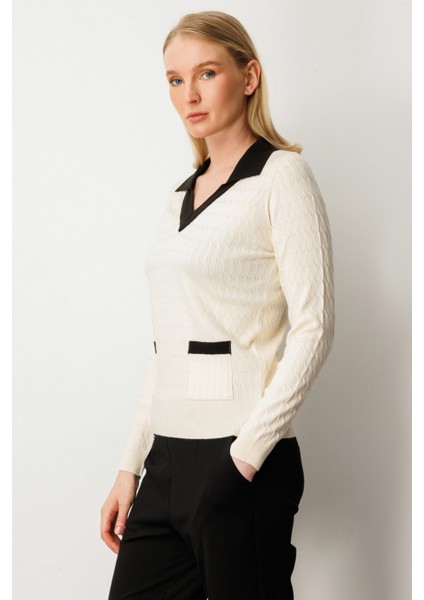 Kadın Cep Detaylı Uzun Kollu Kazak 65313 Krem fiyatları