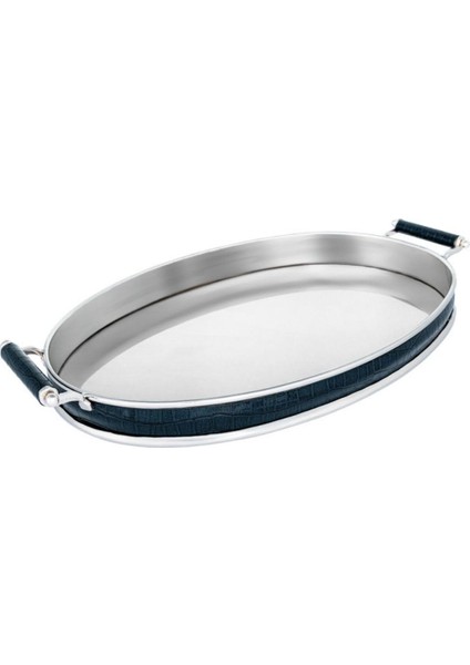 La Medore Blue Croco Leather Oval Tray 51 X30X6 cm