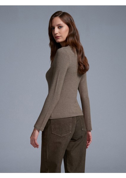 31391 Dik Yaka Uzun Kollu Top-Açık Haki modelleri