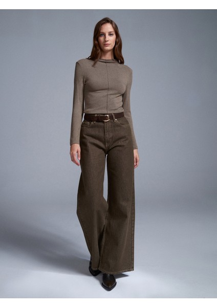 31391 Dik Yaka Uzun Kollu Top-Açık Haki fiyatları