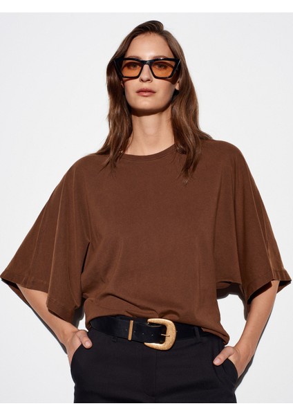 32207 Geniş Kollu T-Shirt-Kahve modelleri